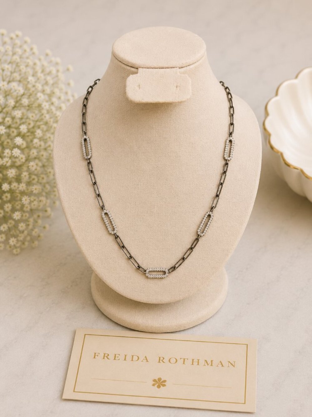 Freida Rothman Signature Icon Pavé Station Chain Link Necklace $295 MSRP